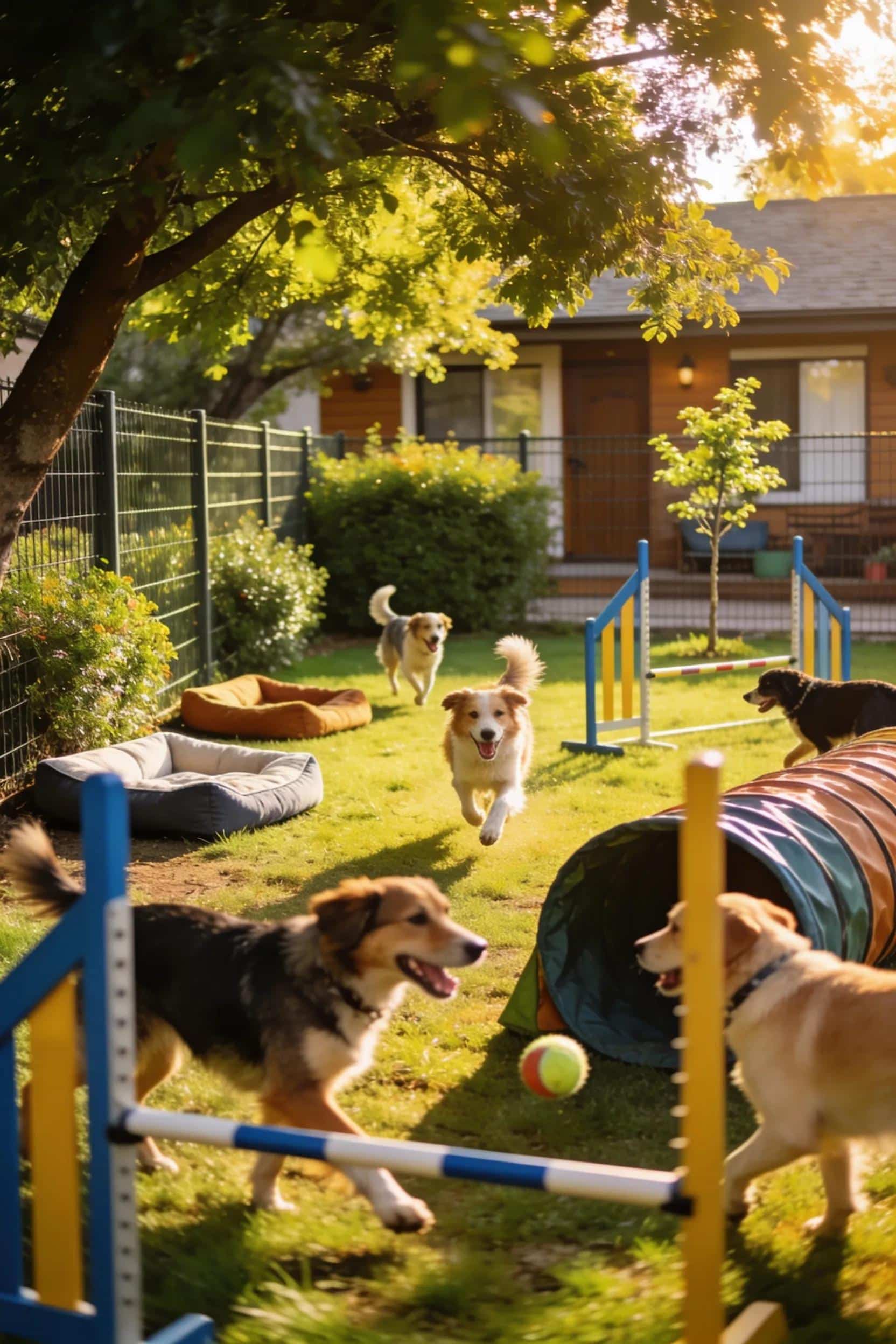 Safe and engaging dog-friendly outdoor area at Woodland Lakes